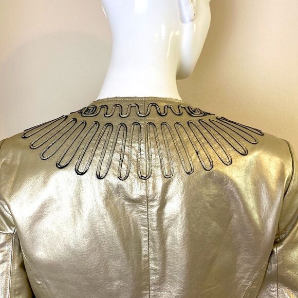 Leather Jacket Vintage 1980's Gold with Fringe Boho Carlos Fiori Size XS - Picture 7 of 11